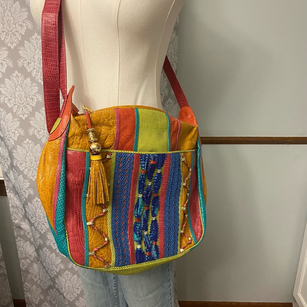 Vintage 90's Sharif Leather Multicolor Shoulder Bag Purse